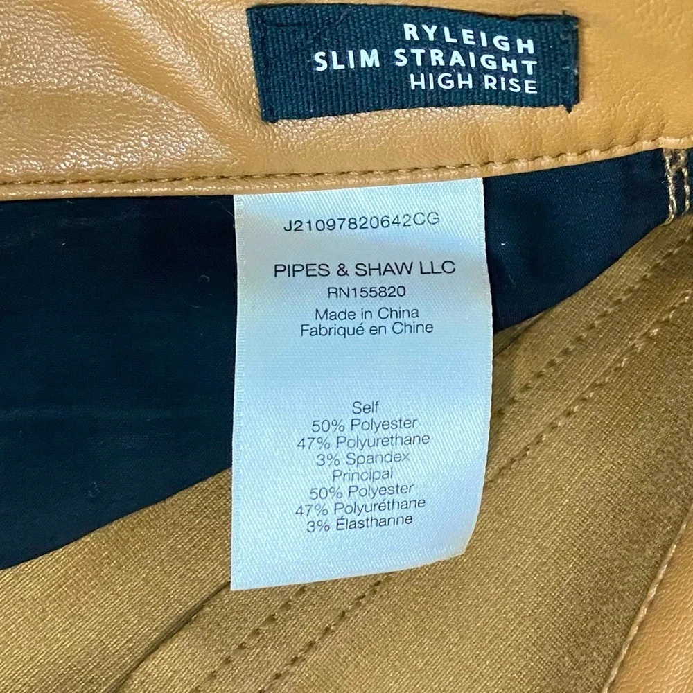 Veronica Beard Ryleigh Slim Straight Vegan Leather Pants Size 24 Faux Leather